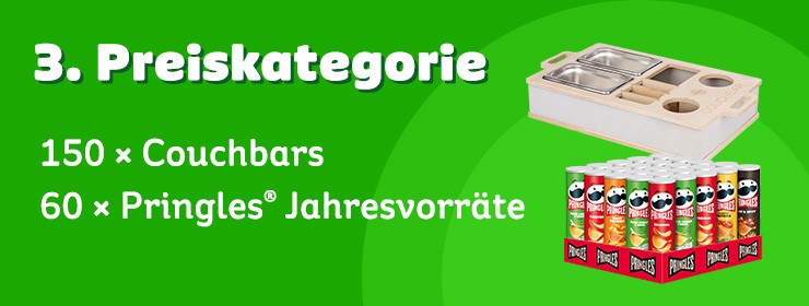 Prize image 3. Preiskategorie 150x Couchbars 30x Pringles Jahresvorräte 30 Cinemaxx Geschenkboxen